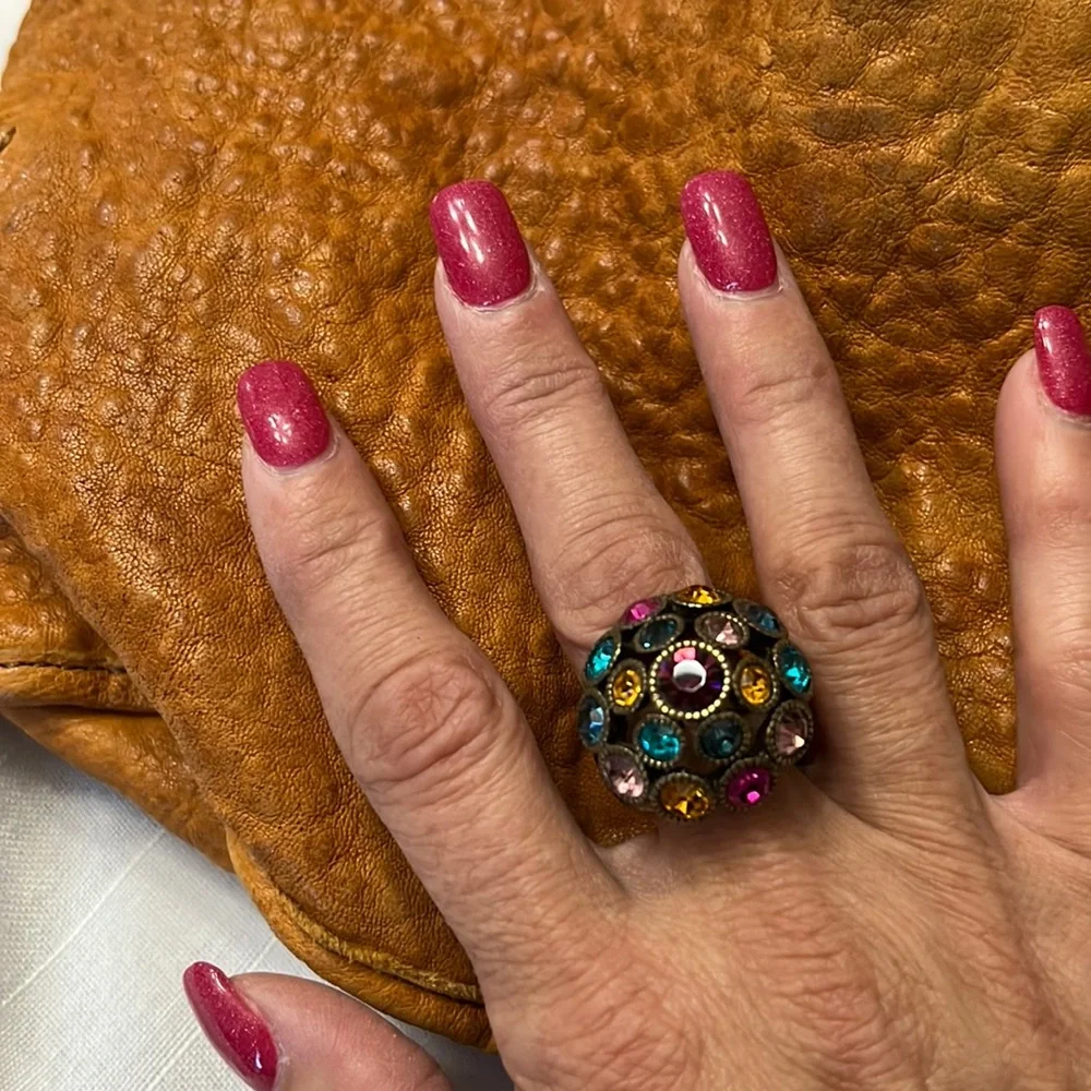 17 stones cluster multicolored statement or cocktail signed ring